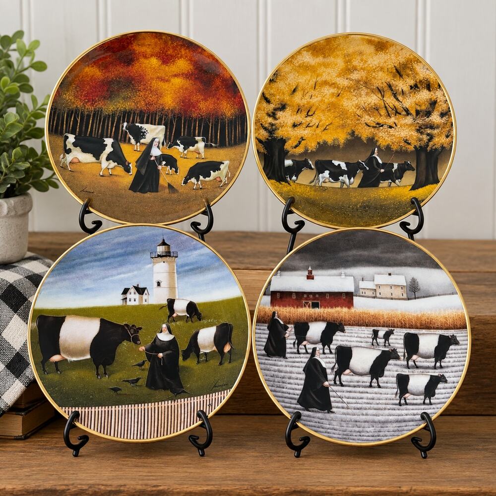 Franklin Mint Nun Cow Limited Edition Fine Porcelain Collector Plates Set 4 8"